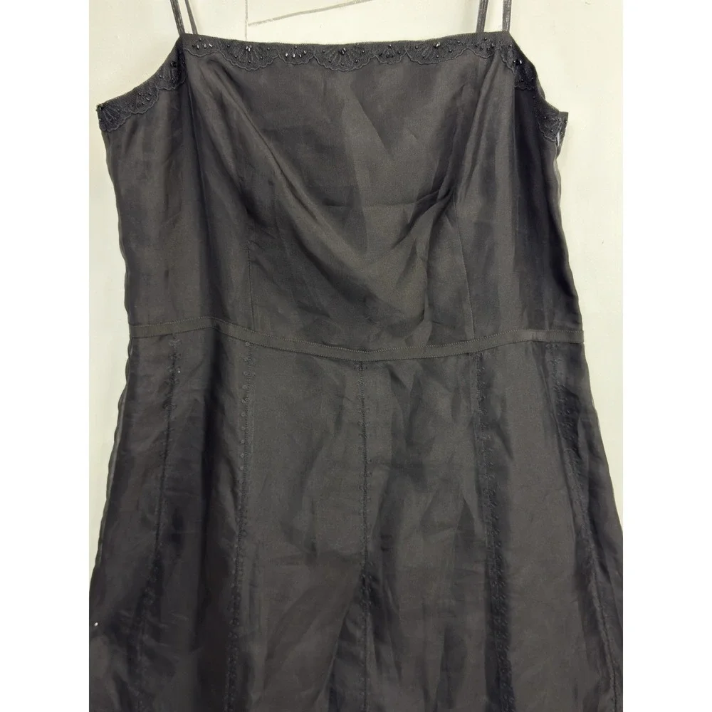 Vtg Y2K Ann Taylor  Black  Embroidered Beaded Silk Dress 10P A-line‎